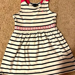 Nautica toddler stress. Blue and white stripes. Hot pink embroidery and straps